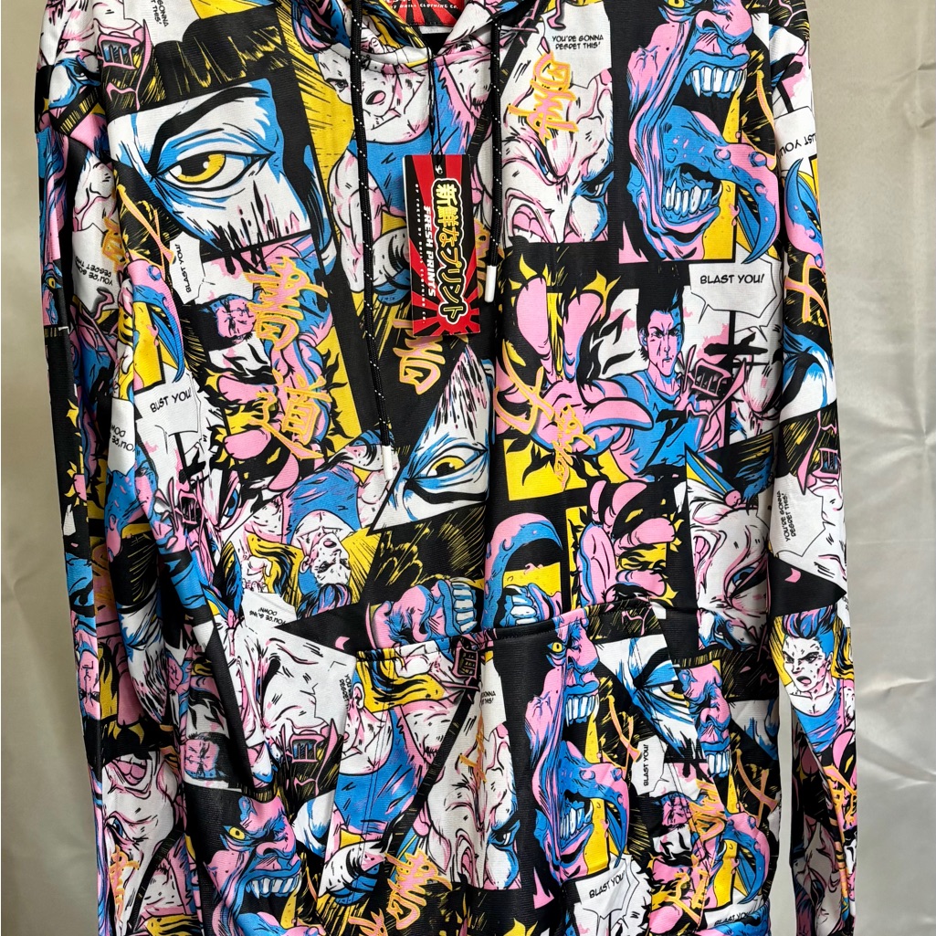 Graphic Comic-Panel Lightweight Hoodie Jacket - Multicolor